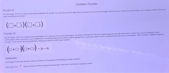 Solved Complex Puzzles Puzzie \#1 work to ) in y you aniwet? | Chegg.com