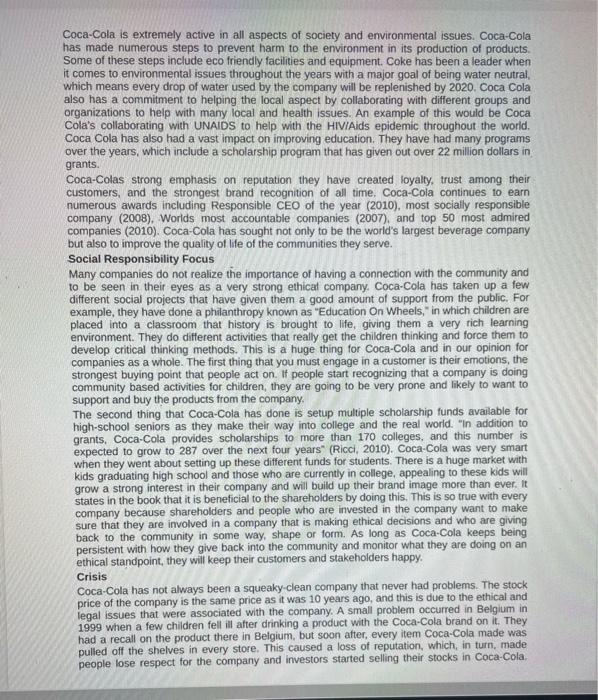 Solved FINAL EXAM CASE STUDY "CocaCola has the most