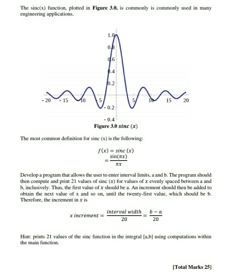 Solved The sinc(x) function, plotted in Figure 3.0, is | Chegg.com