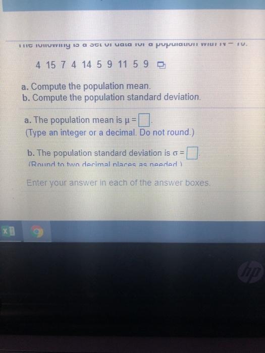 Solved The following is a set of data for a population with | Chegg.com