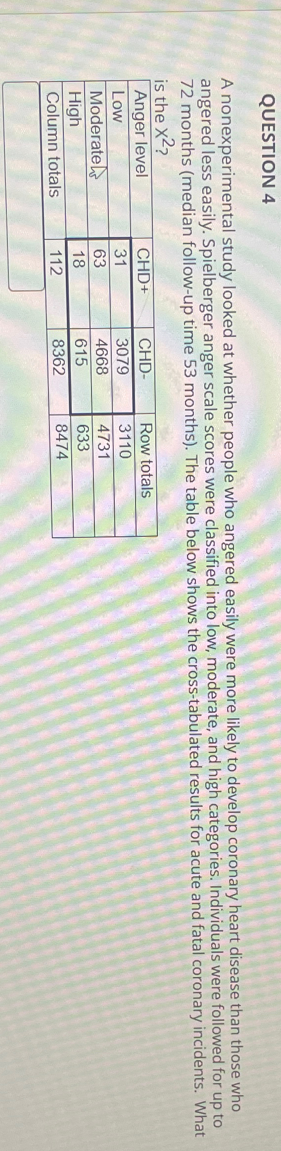 Solved QUESTION 4A nonexperimental study looked at whether | Chegg.com