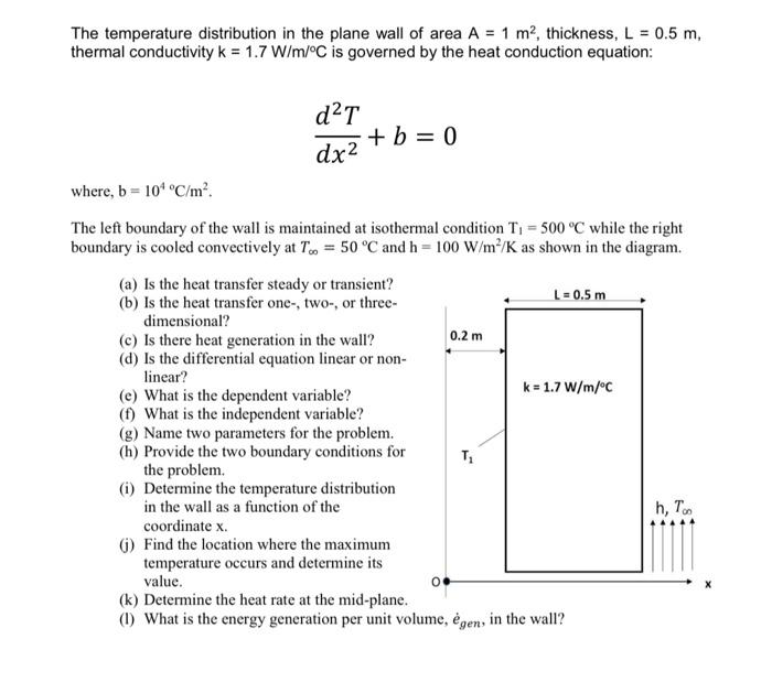 Solved The temperature distribution in the plane wall of | Chegg.com