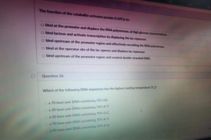 Solved The function of the catabolite activator protein | Chegg.com