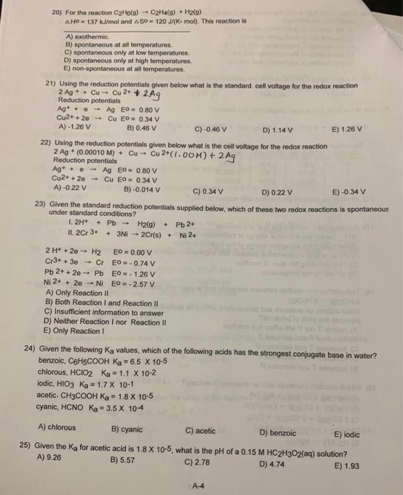 Solved For The Reaction C2h6 G C2h4 G H2 9 Aho Chegg Com