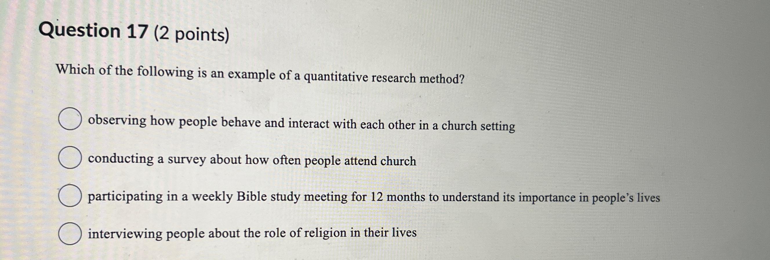 Solved Question 17 (2 ﻿points)Which of the following is an | Chegg.com