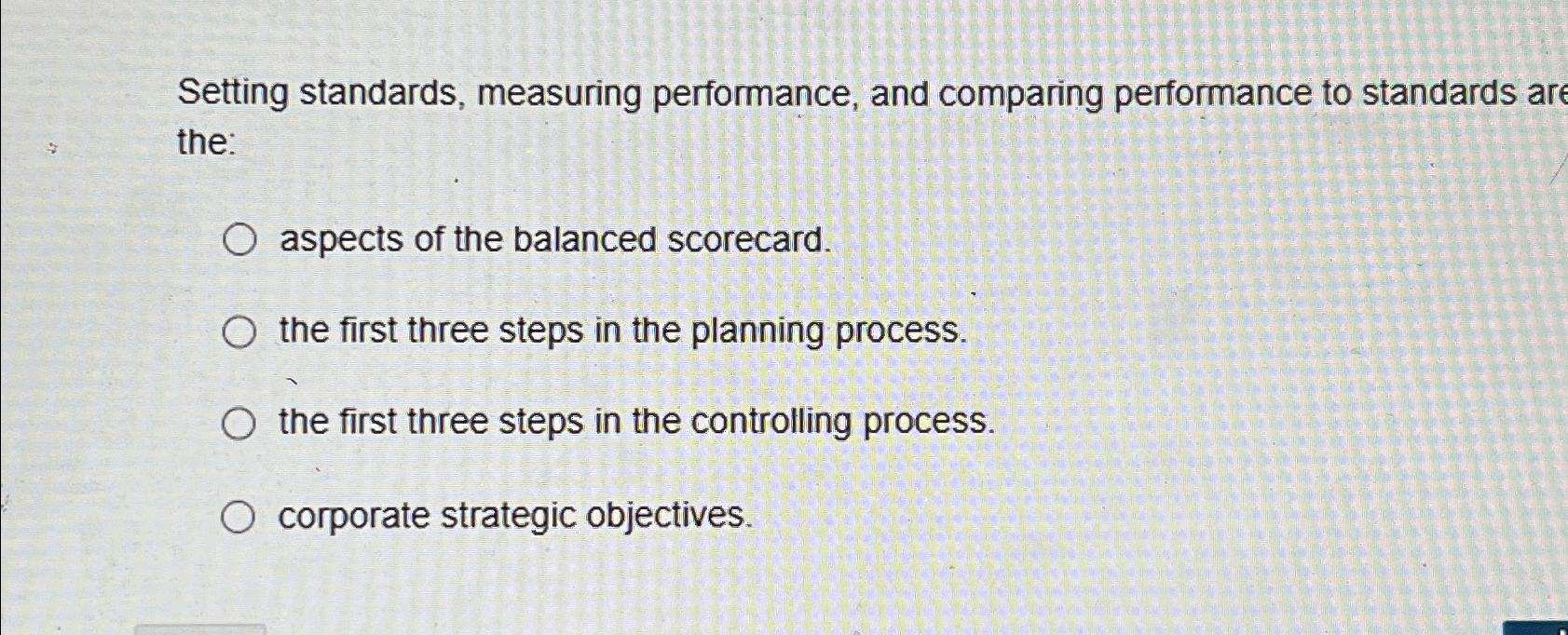 Solved Setting standards, measuring performance, and | Chegg.com