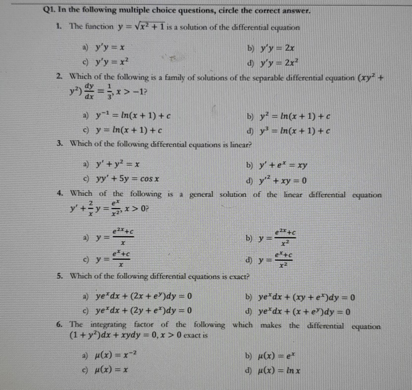 Solved Q1 In The Following Multiple Choice Questions Chegg Com