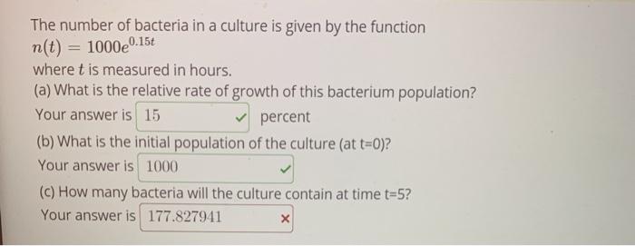 Solved The number of bacteria in a culture is given by the | Chegg.com