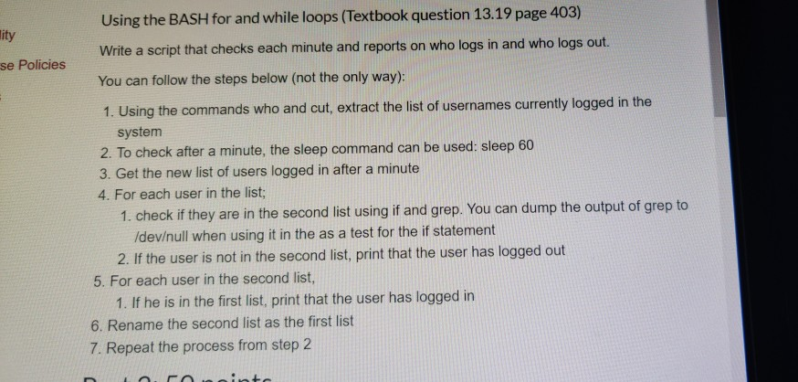 Solved lity Using the BASH for and while loops (Textbook | Chegg.com