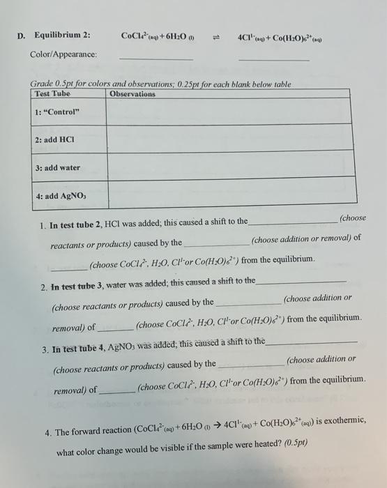 Solved FeSCN E. Equilibrium 3: Fe+SCN Color/Appearance: | Chegg.com