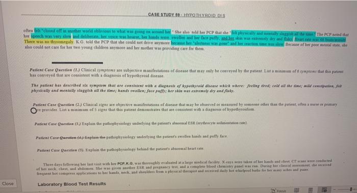 Patient Case Question (1) Clinical symptoms are | Chegg.com