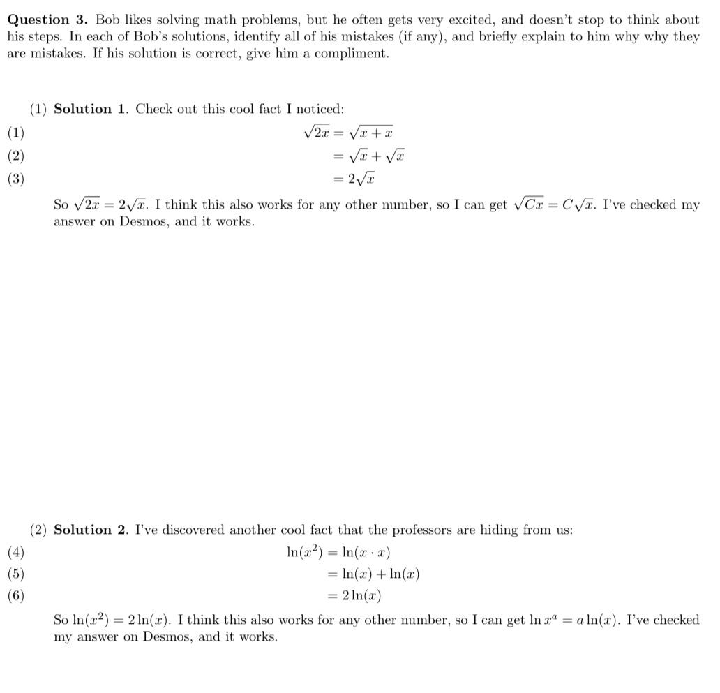 Solved Question 3. ﻿Bob likes solving math problems, but he | Chegg.com