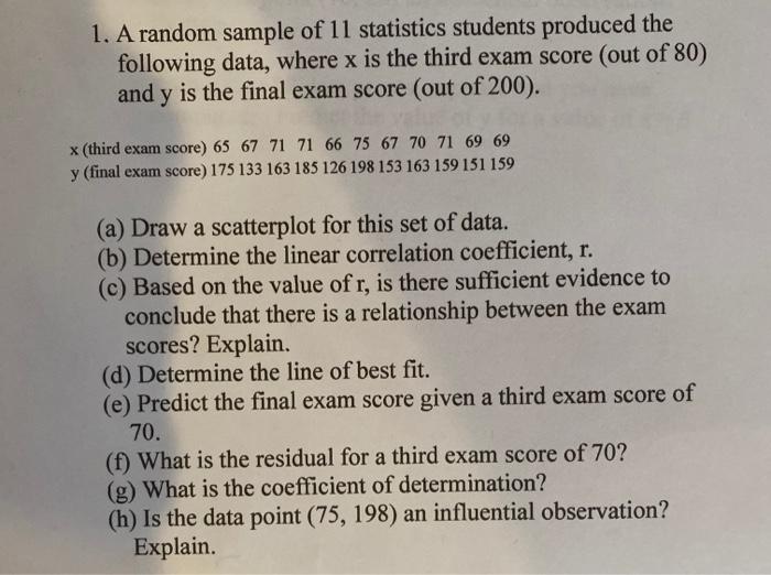 Solved 1. A random sample of 11 statistics students produced | Chegg.com