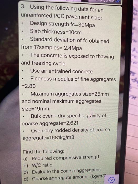 Solved 3 Using The Following Data For An Unreinforced 0904