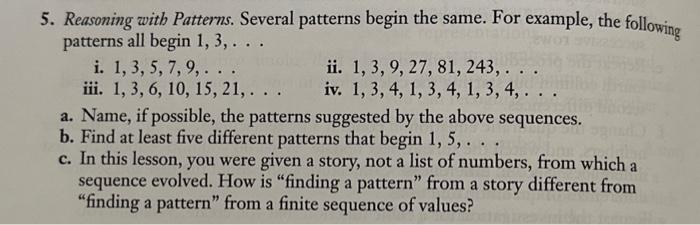 Solved 5. Reasoning with Patterns. Several patterns begin | Chegg.com