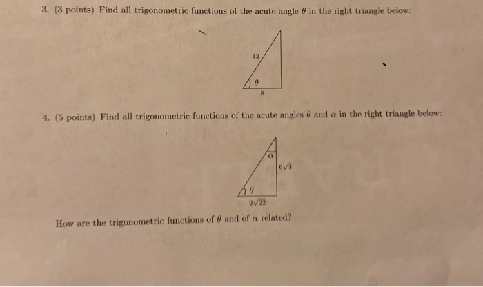 3 3 Points Find All Trigonometric Functions Of The Chegg Com