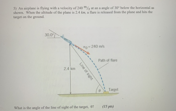 Solved 5) An airplane is flying with a velocity of 240 m/s | Chegg.com