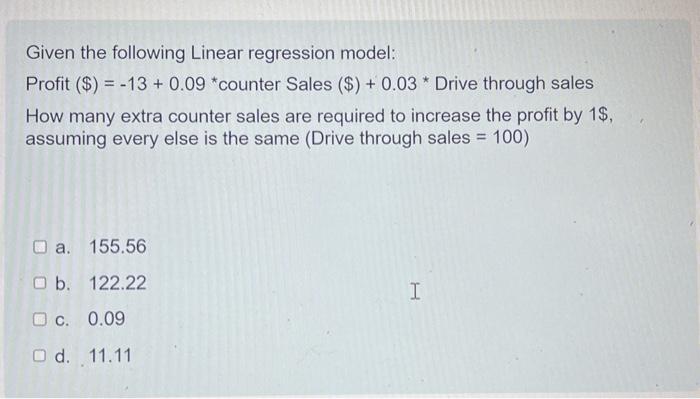 Solved Given the following Linear regression model: Profit | Chegg.com 