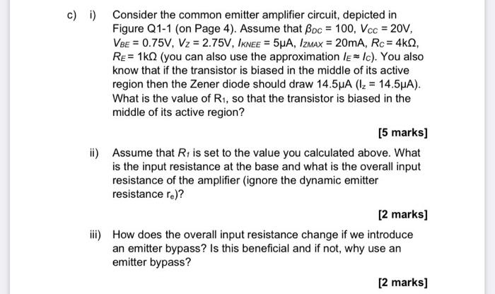 Solved c) i) Consider the common emitter amplifier circuit, | Chegg.com