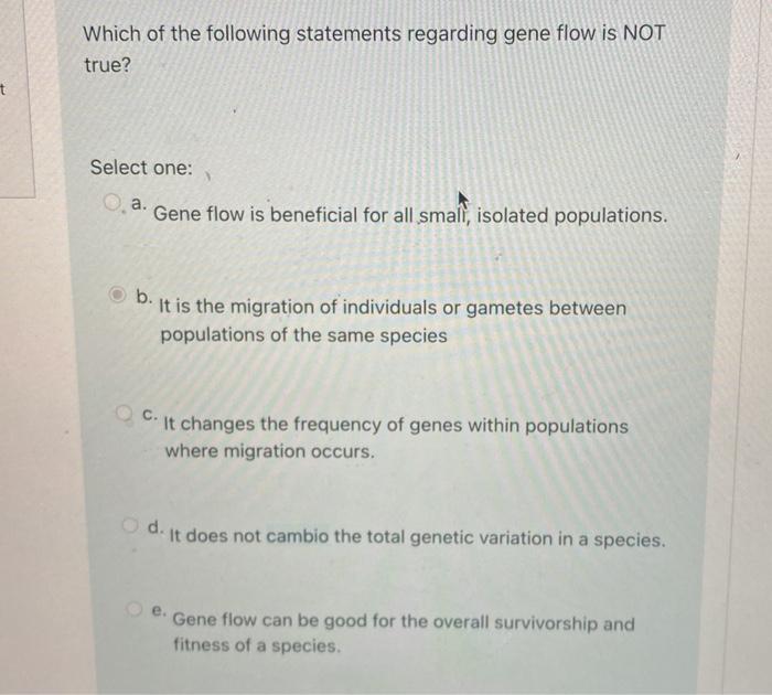 Solved Which Of The Following Statements Regarding Gene Flow | Chegg.com