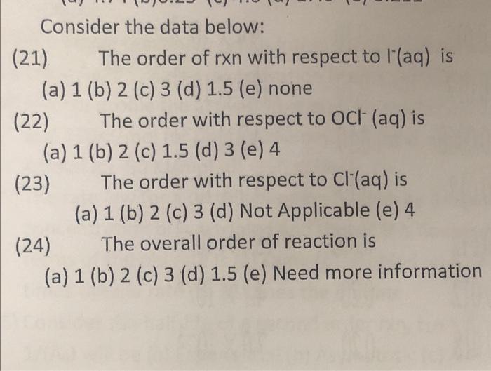 Solved Consider the data below: (21) The order of rxn with | Chegg.com