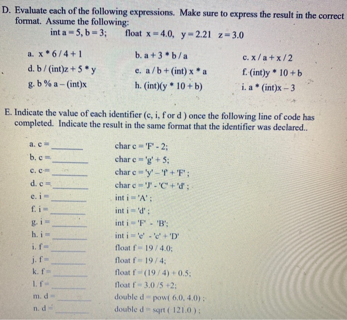 Solved D Evaluate Each Of The Following Expressions Mak Chegg Com