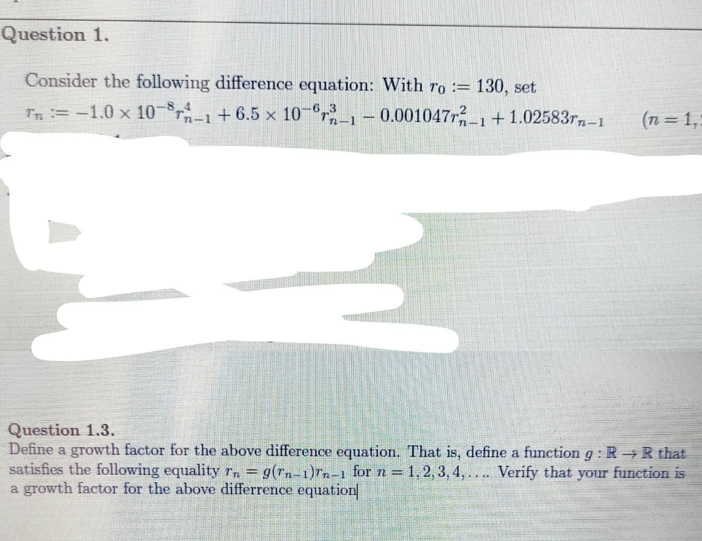 Solved Question 1. Consider the following difference | Chegg.com