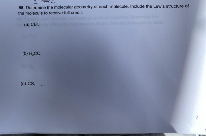 Solved 65. Determine the molecular geometry of each | Chegg.com