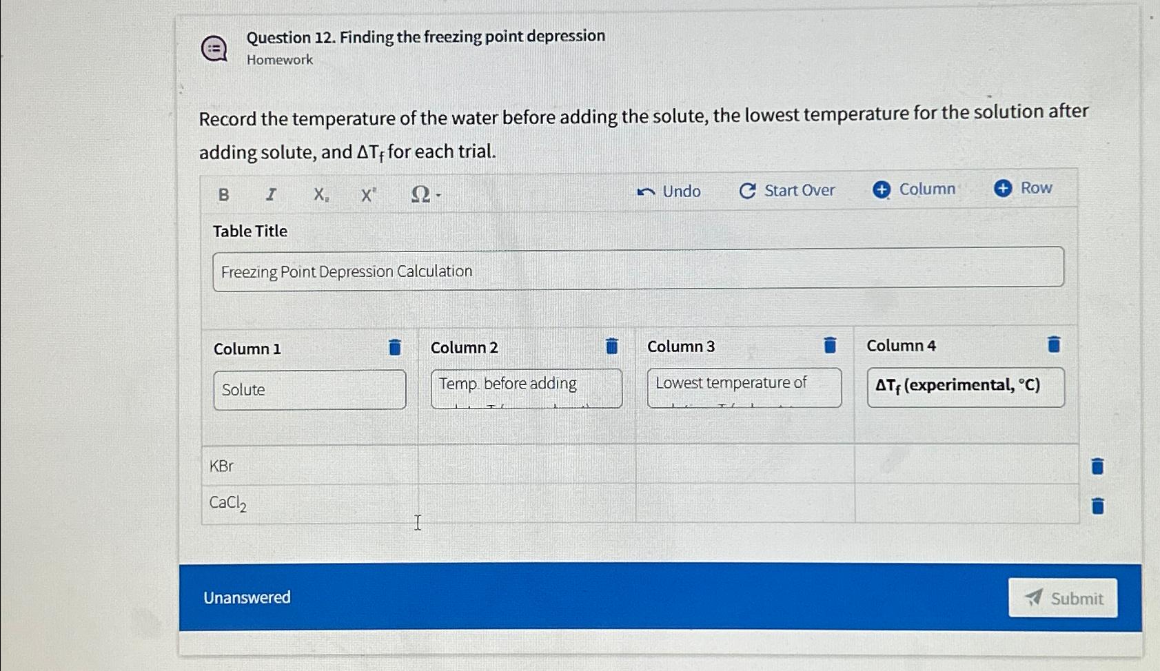 Question 12. Finding the freezing point | Chegg.com