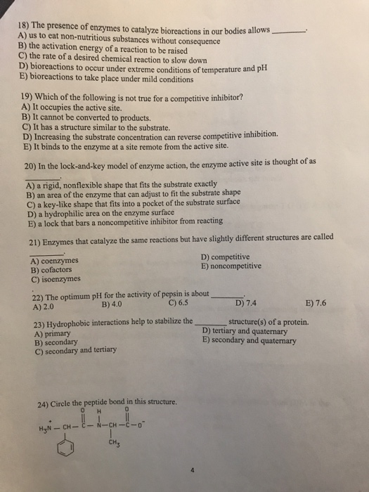 Solved 18) The presence of enzymes to catalyze bioreactions | Chegg.com