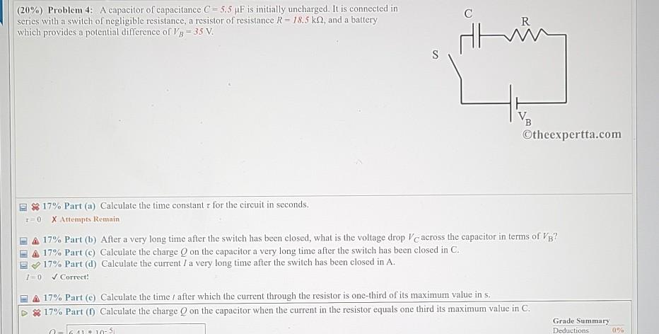 Solved C (20%) Problem 4: A capacitor of capacitance C= 5.5 | Chegg.com