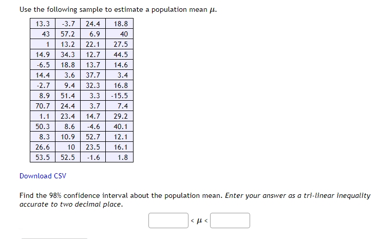 Solved Use the following sample to estimate a population | Chegg.com