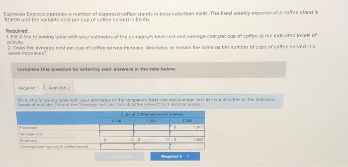 Solved spresso Express operates a number of espresso coffee | Chegg.com