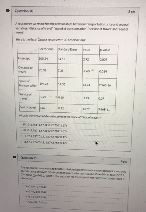 Solved Question 20 8 pts A researcher wants to find the | Chegg.com