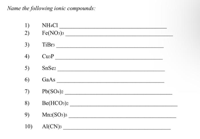 Solved Name the following ionic compounds: 1) 2) NH4Cl | Chegg.com