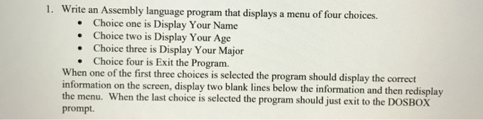 Solved 1. Write an Assembly language program that displays a | Chegg.com