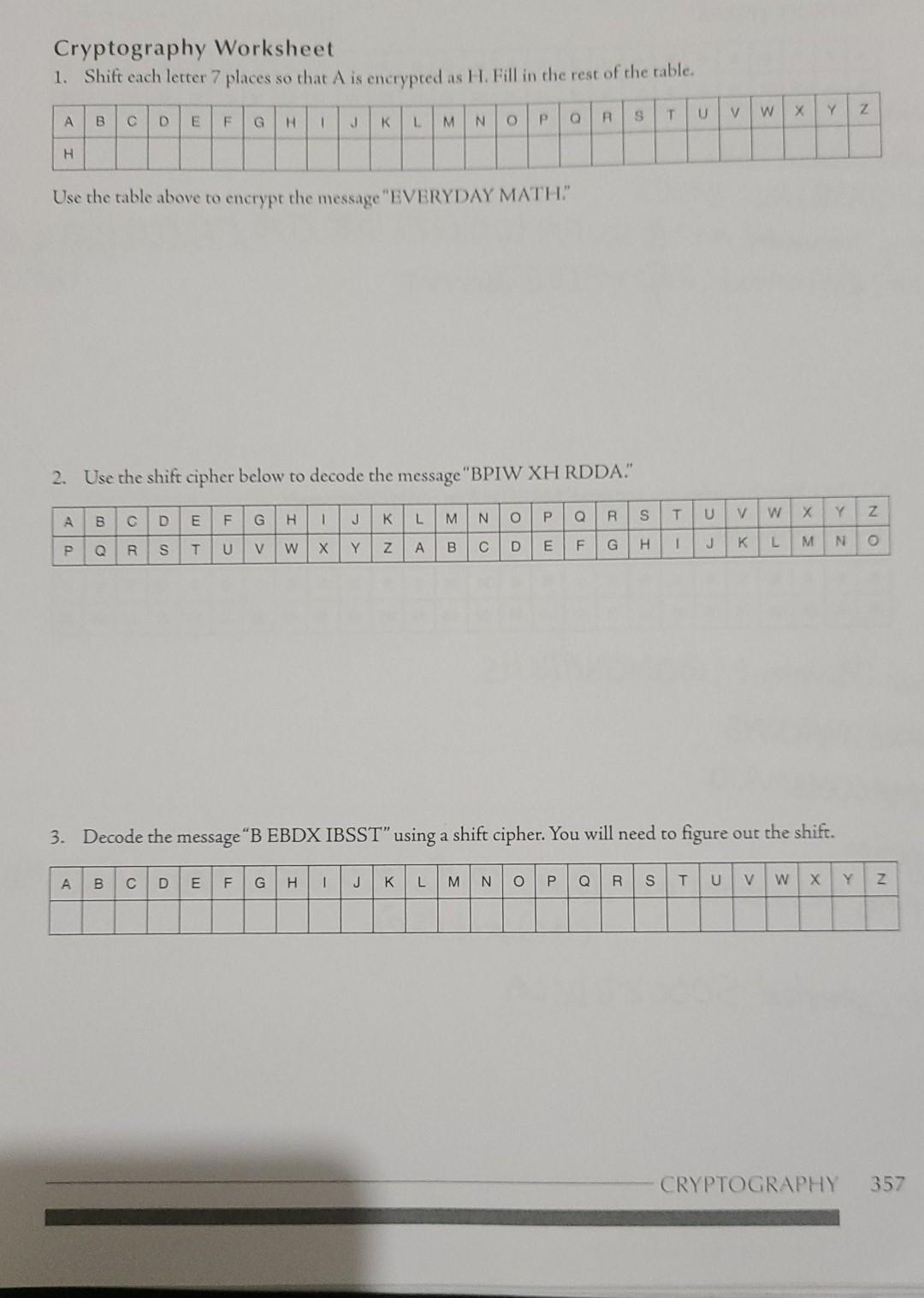 Solved Cryptography Worksheet 25. Shift each letter 25 places Within Get The Message Math Worksheet