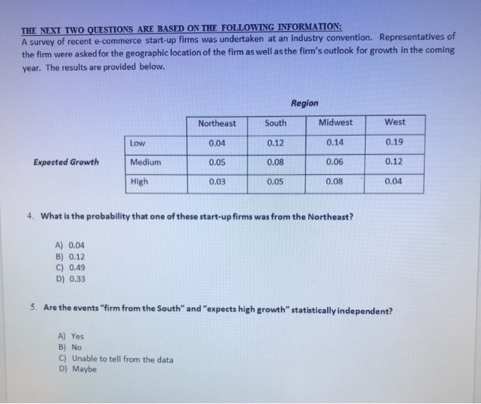 Solved THE NEXT TWO QUESTIONS ARE BASED ON THE FOLLOWING | Chegg.com
