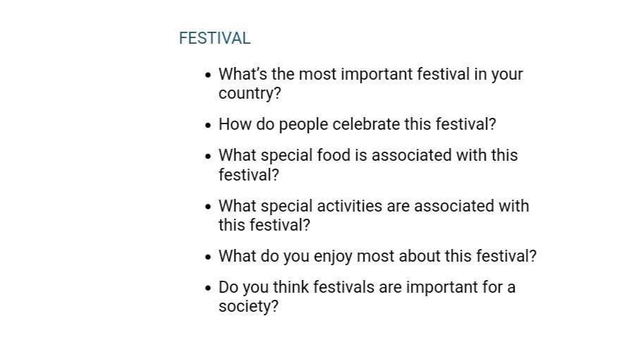 Solved FESTIVAL • What's the most important festival in your | Chegg.com