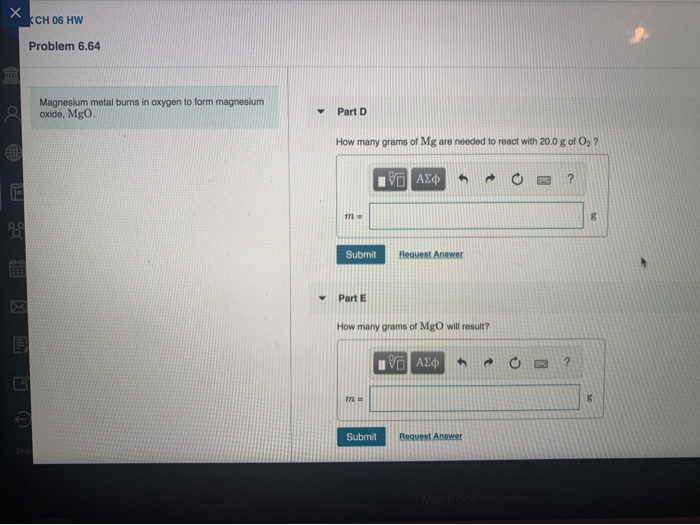Solved CH 06 HW Problem 6.64 Magnesium metal burns in oxygen | Chegg.com