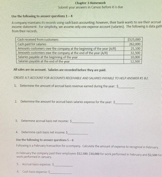 Solved Chapter 3 Homework Submit your answers in Canvas | Chegg.com