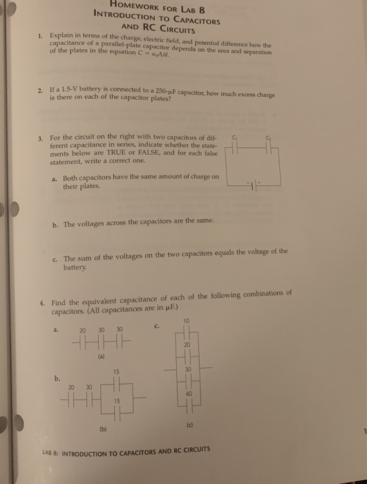 Solved HOMEWORK FOR LAB 8 INTRODUCTION TO CAPACITORS AND RC | Chegg.com