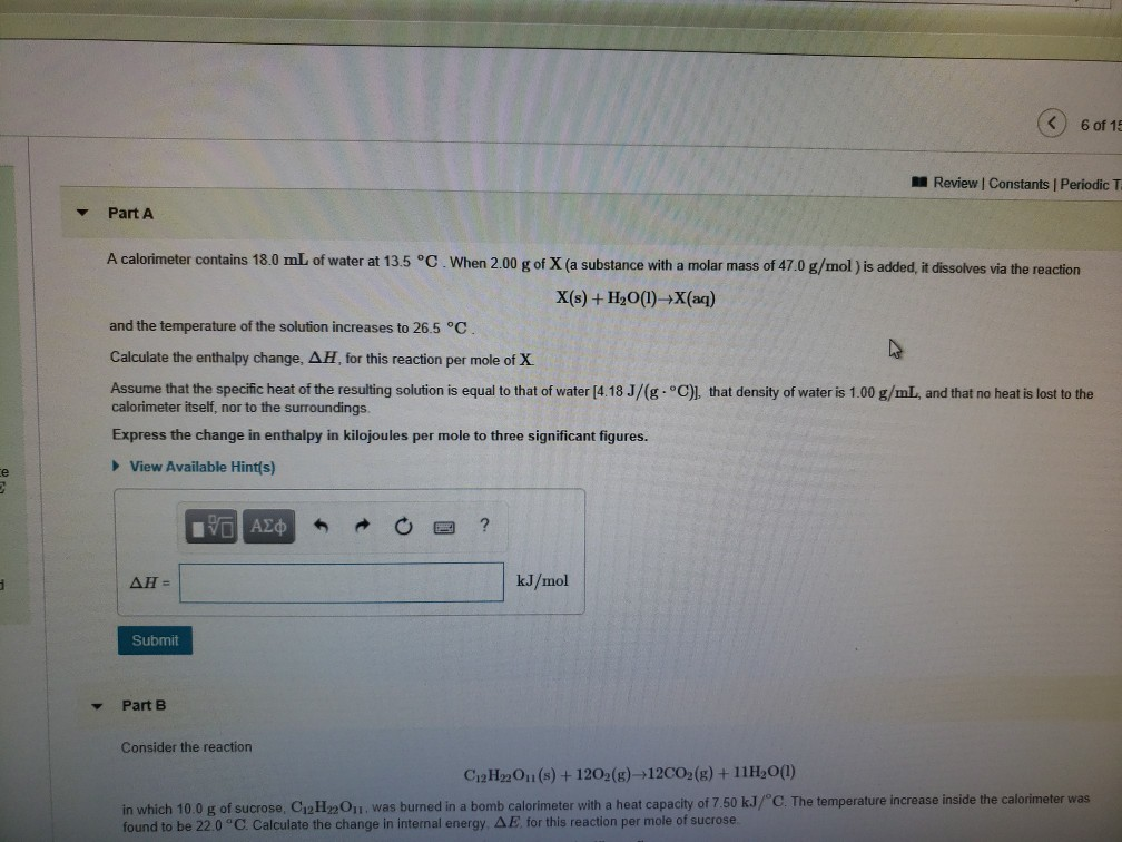 Solved A Calorimeter Contains 18 0ml Of Water At 13 5 C Chegg Com