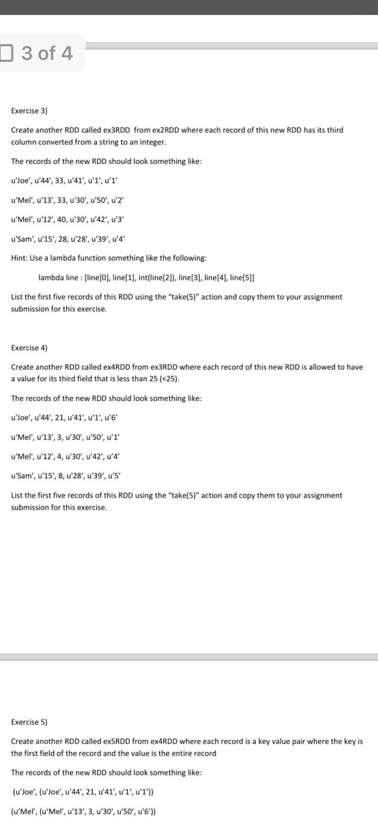 Solved Exercise 3 Create Another Rdd Called Ex3rdd From