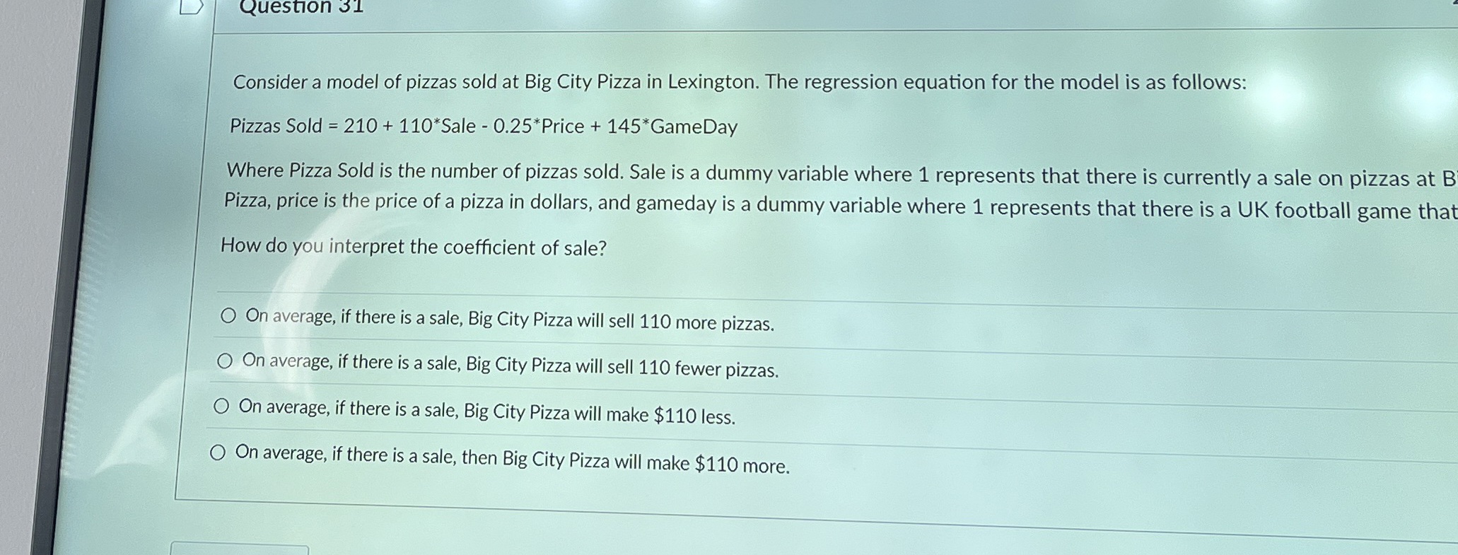 High Quality SOLUTION Consider a model of pizzas sold at Big City Pizza ...