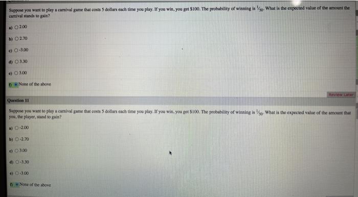 Solved Suppose you want to play a carnival game that costs 5 | Chegg.com