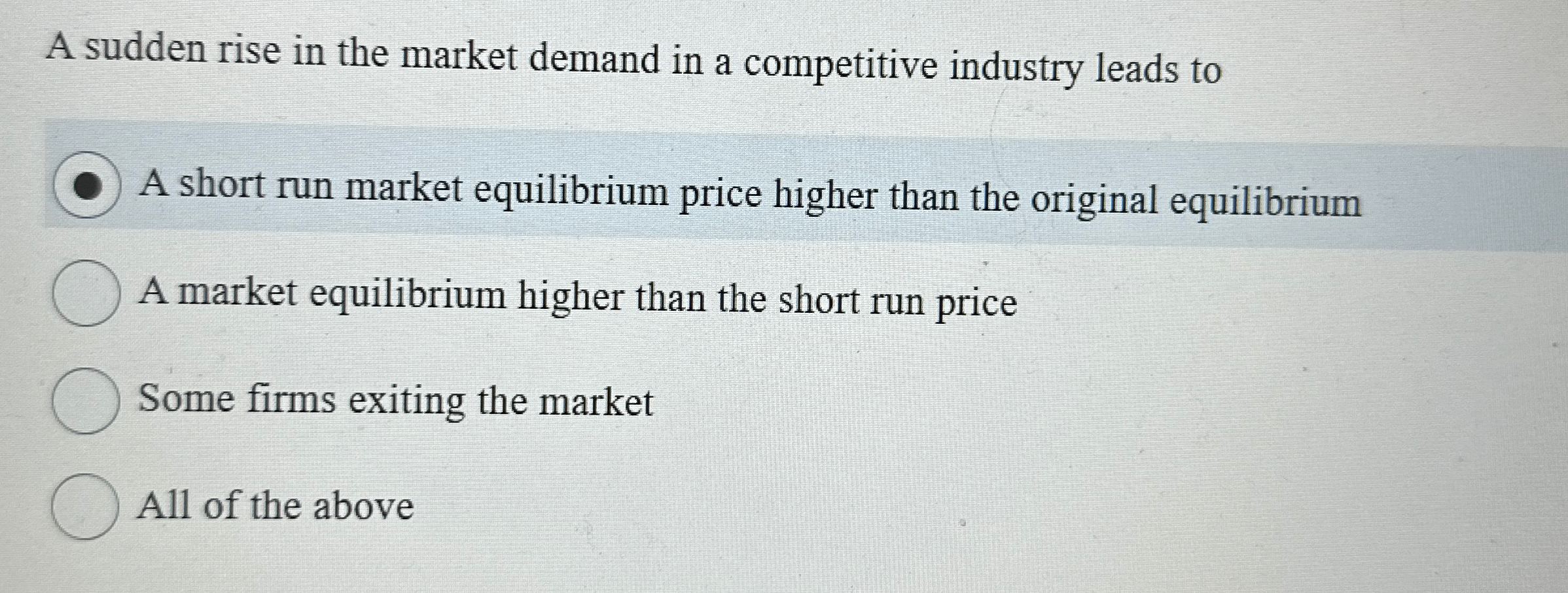 Solved A sudden rise in the market demand in a competitive | Chegg.com