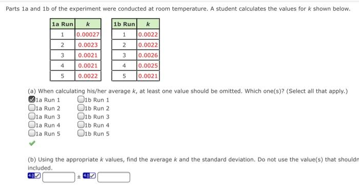 Solved Parts la and 10 of the experiment were conducted at | Chegg.com