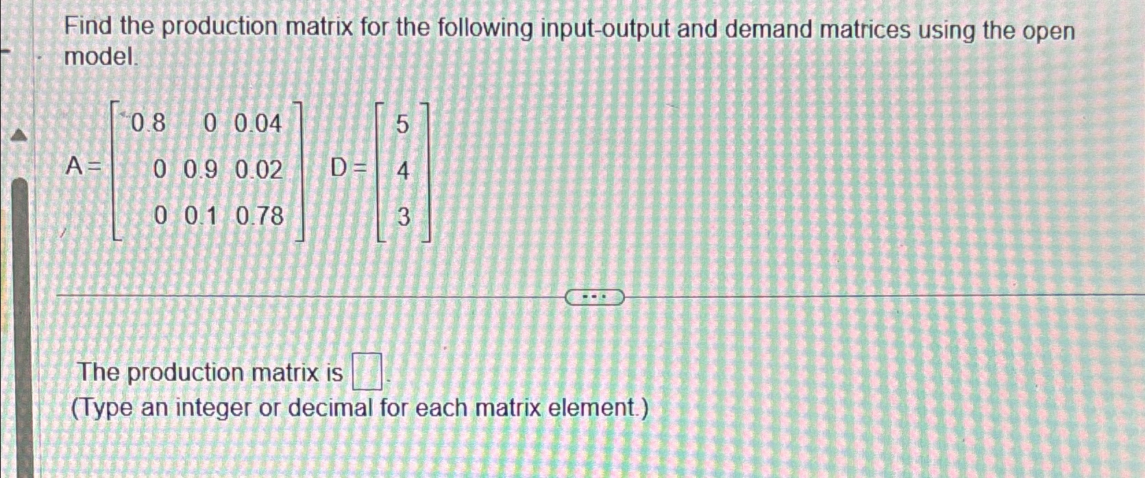 Solved Find the production matrix for the following | Chegg.com