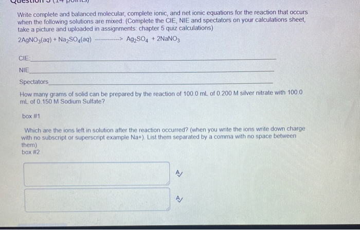 Solved Write complete and balanced molecular, complete | Chegg.com